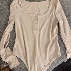 SHEIN Beige Ribbed Long Sleeve Bodysuit